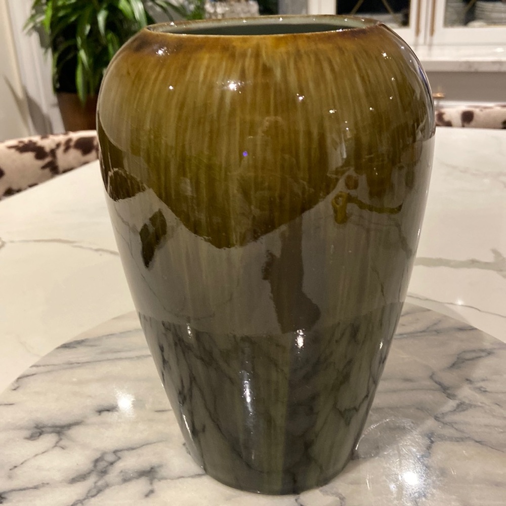Beautiful High Glazed Pottery Vase in Neutral Tones of Browns and Greens.